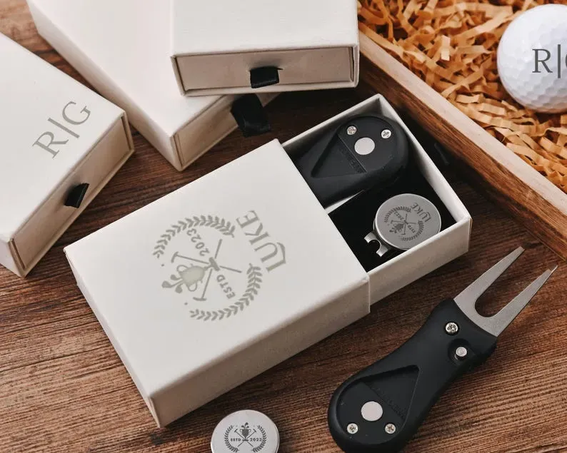 Personalized Golf Ball Marker Set with Custom Retractable Divot Tool, Engraved Golf Accessories for Men, Unique Golf Gifts for Him, Husband, Dad & Groomsmen