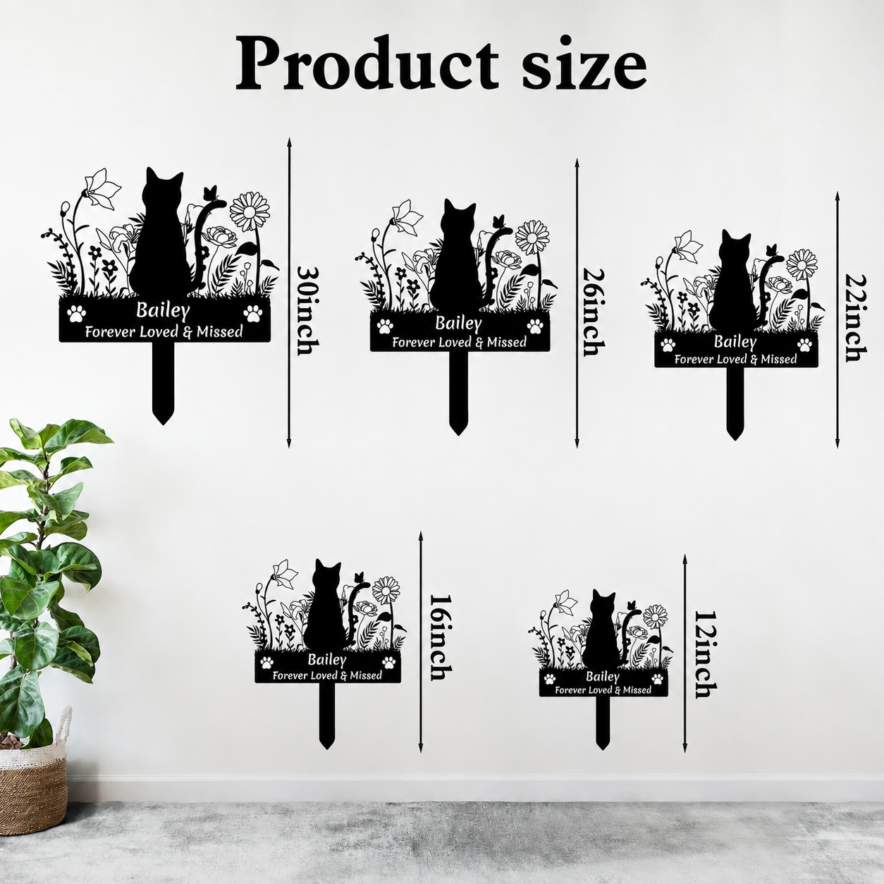 Custom Cat Name Memorial Grave Stake Marker, Personalized Floral Cat Memorial Grave Marker, Customized Flowers Butterfly Cat Memorial Stake Outdoor Metal Grave Plaque Cat Memorial Statue
