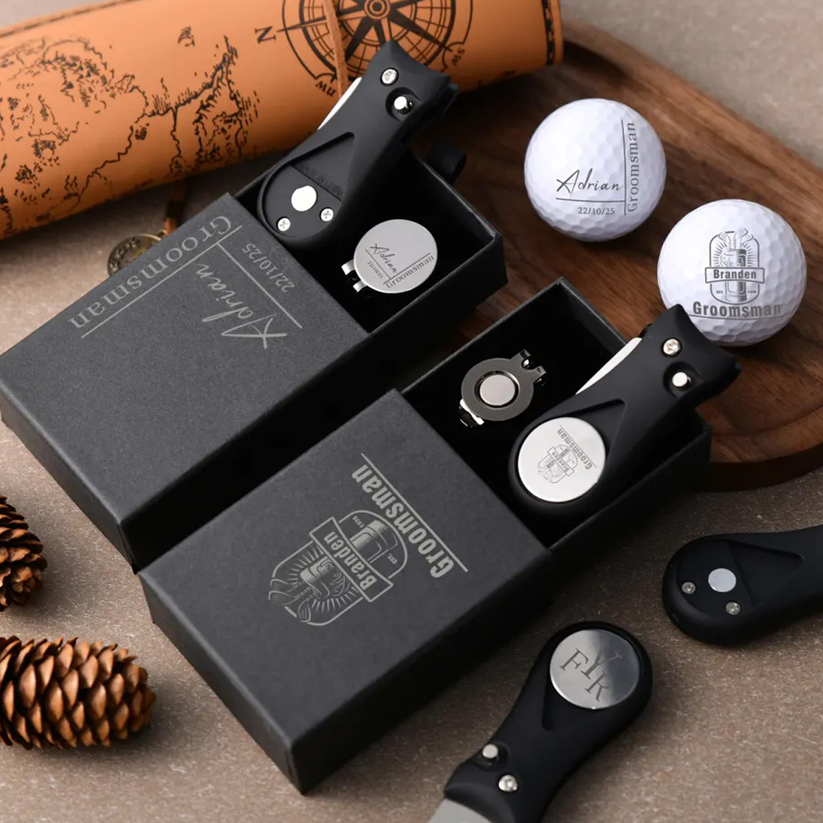 Personalized Retractable Golf Divot Tool with Custom Ball Marker for Golfers & Groomsmen