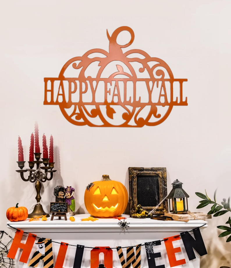 Happy Fall Yall Pumpkin Metal Sign, Fall Door Hanger, Fall Wreath, Fall Decor, Metal Signs, Home Decor, Gift Ideas, Holiday