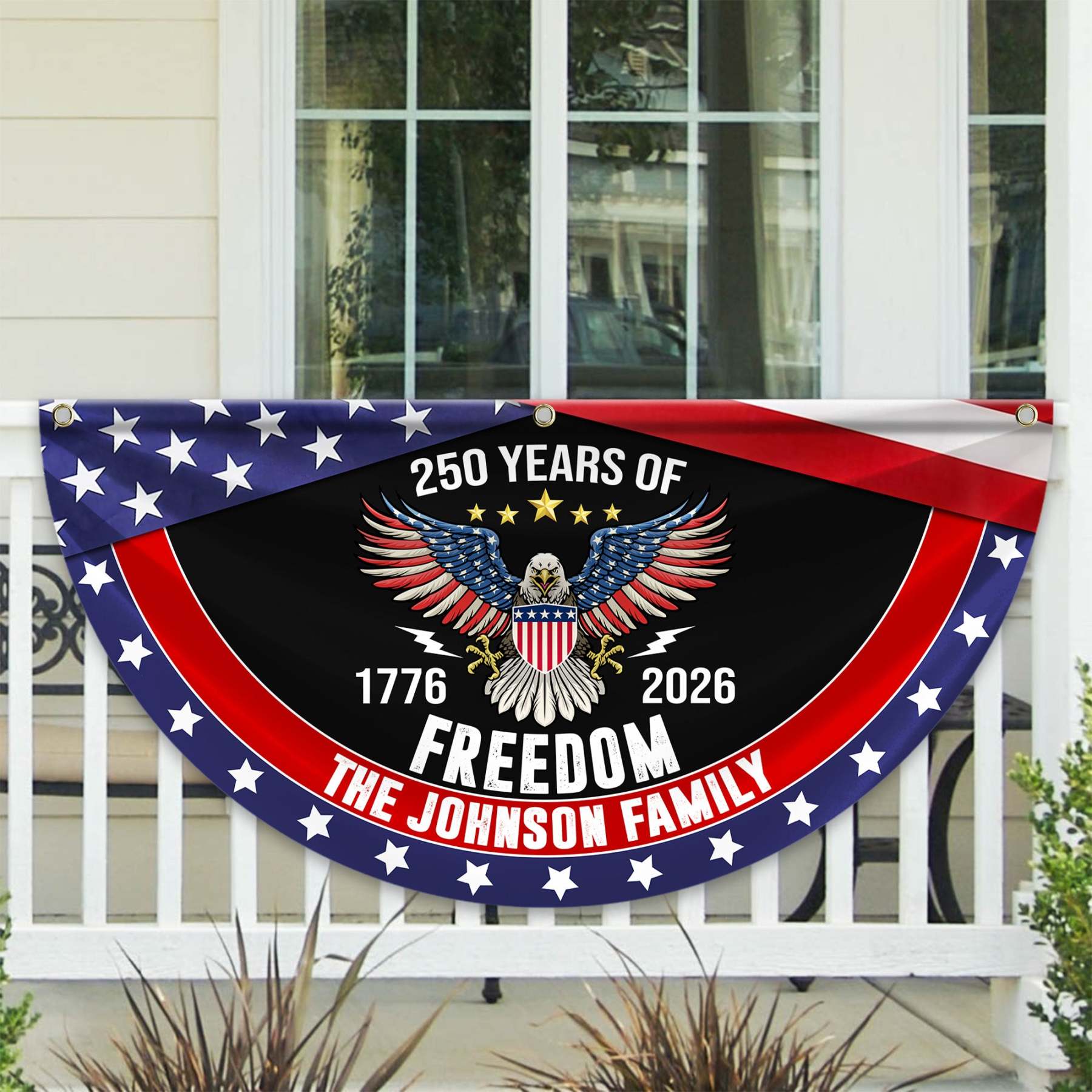 Personalized America 250th Anniversary Bunting Flag USA 250 Years Of Freedom Custom Family Name Non-Pleated Fan Flag CH07 910238