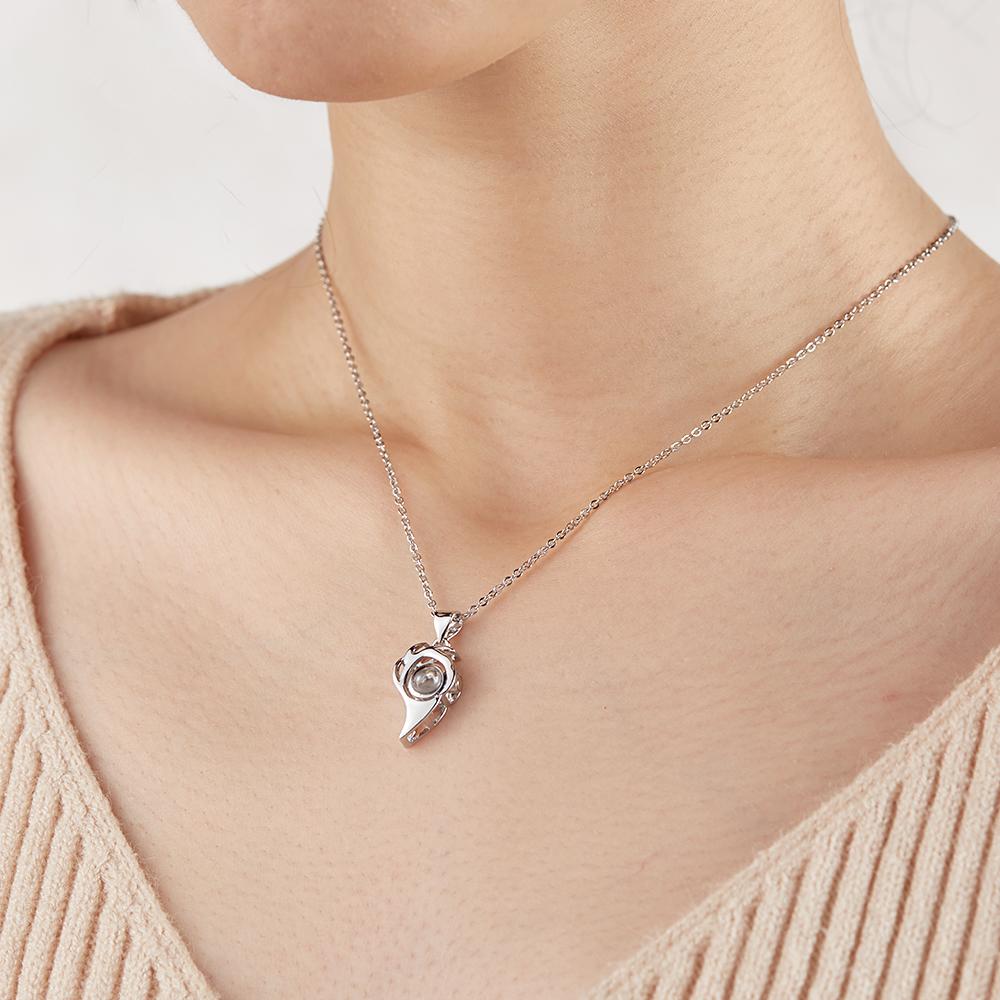2 Pcs Personalized Picture Inside Projection Necklace Custom Memorial Photo Projected Pendant Jewelry Gift for Couple Men Women for Her