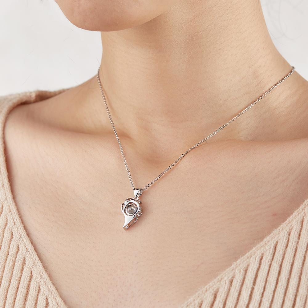 2 Pcs Personalized Picture Inside Projection Necklace Custom Memorial Photo Projected Pendant Jewelry Gift for Couple Men Women for Her