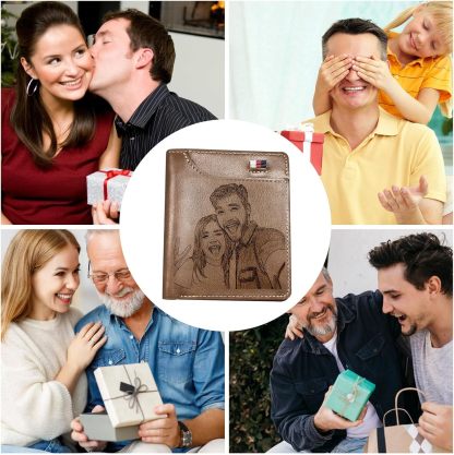 Custom Wallet for Men, Personalized Engraved Men's Wallet, Long Leather Men Wallet with Photo Name for Anniversary Birthday Wedding, Personalized Gifts for Him Dad Husband Groomsman Boyfriend