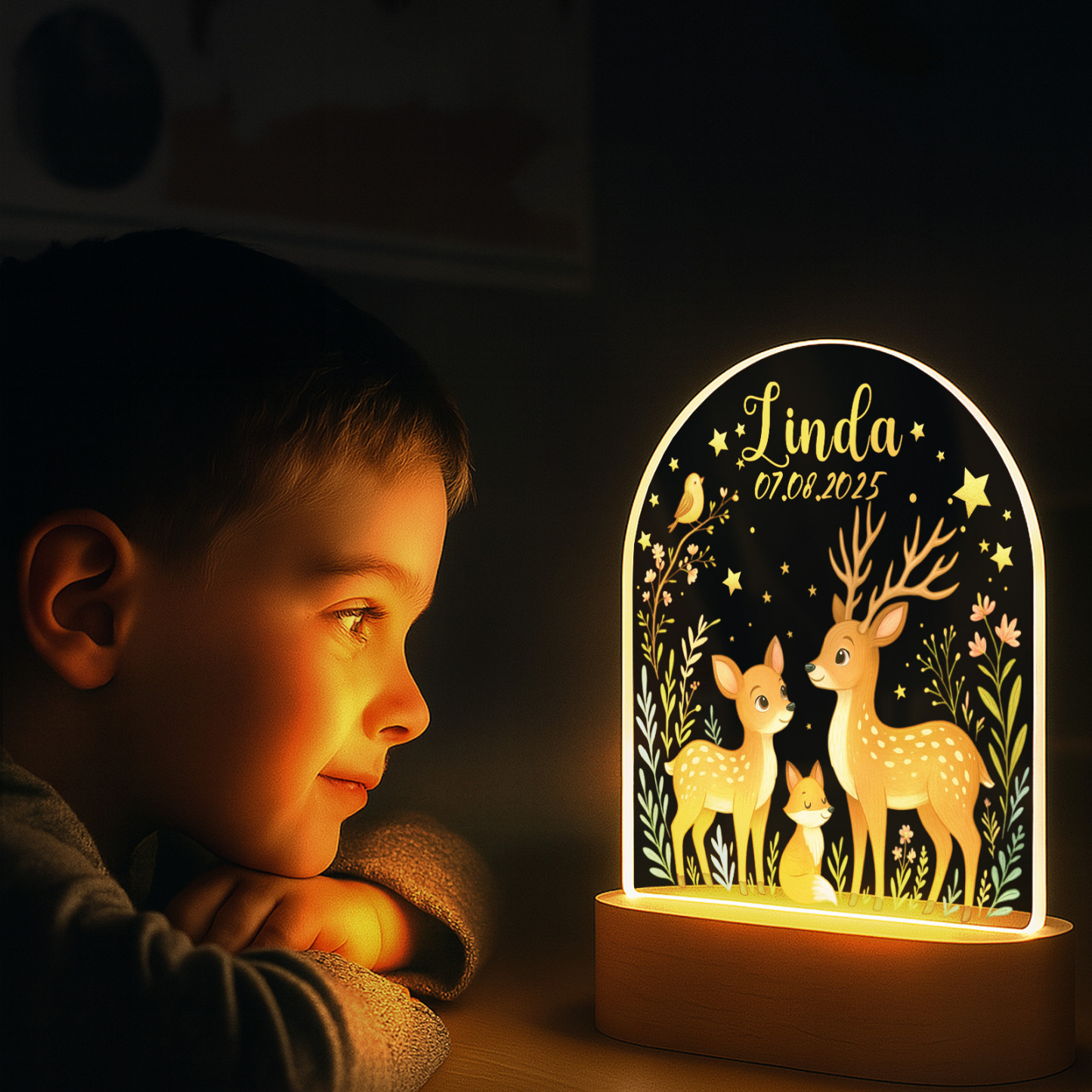Baby Bear Pink Moon Nightlight, Kids Custom Name Lights,Kids Bedroom Nightlight