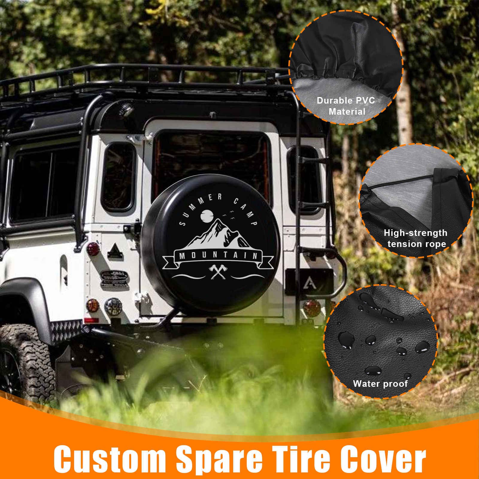 Custom Spare Tire Cover - Personalized Wheel Tire Cover Protectors Add Your Photo Logo Design, PVC Waterproof Universal Tire Covers with Camera Hold for Jeep Wrangler Trailer RV SUV All Vehicle