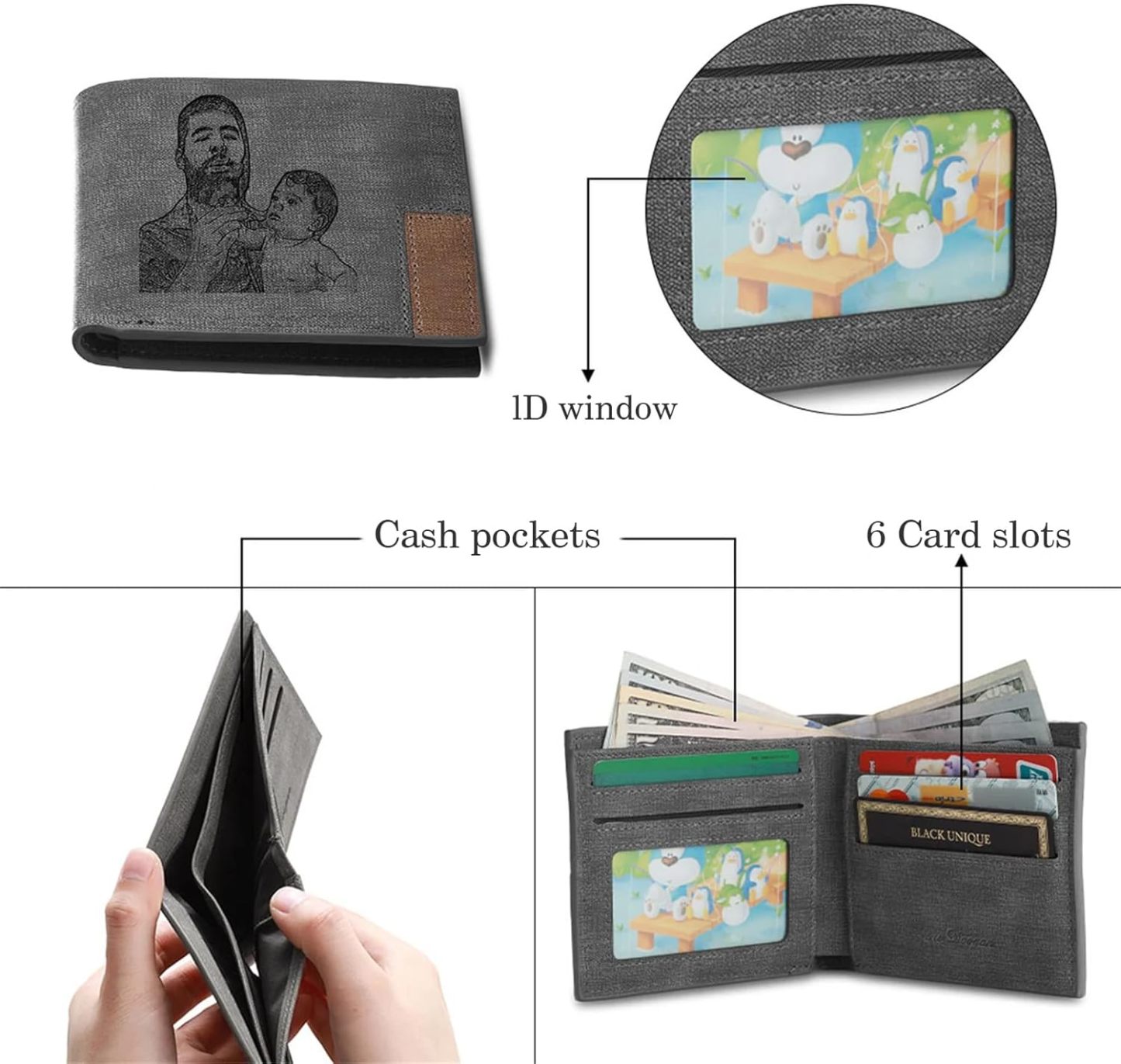 Custom Wallets for Men, Personalized Photo Wallets for Fathers Day, Personalized Gifts Engraved Wallets for Boyfriend Husband Dad Men Him