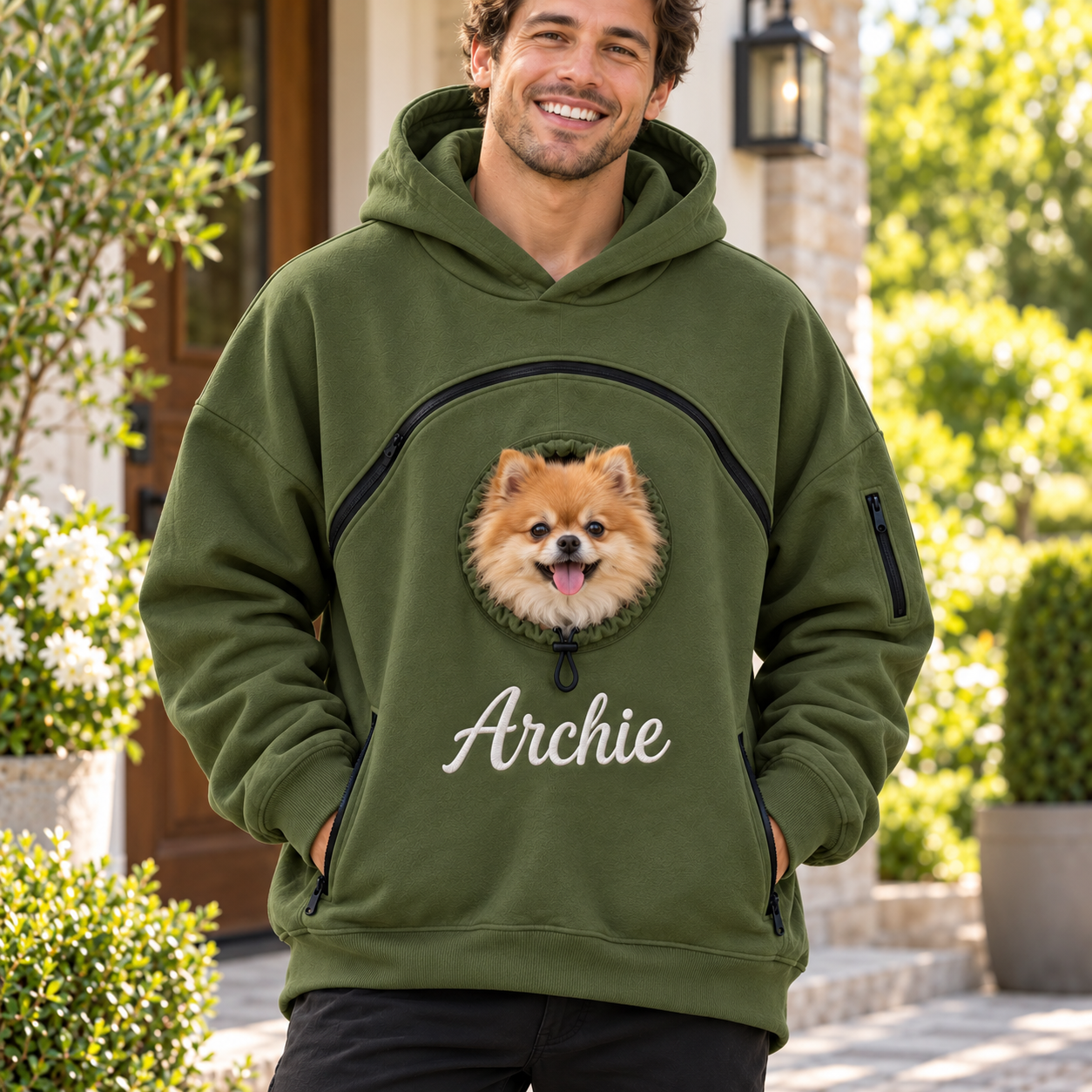 Custom Dog Pouch Sweatshirt For Pet | Personalized Embroidered Name Pet Carrying Unisex Hoodie Small Pet Owner Christmas Gift