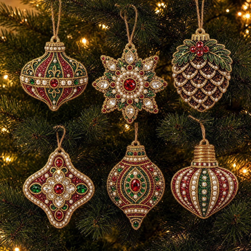 6pcs Winter Wear Pendant - Acrylic Christmas Tree Ornaments DIY Decor Kit Pearl Art Diamond Painting Pendant - Acrylic Christmas Tree Ornaments DIY Decor Kit