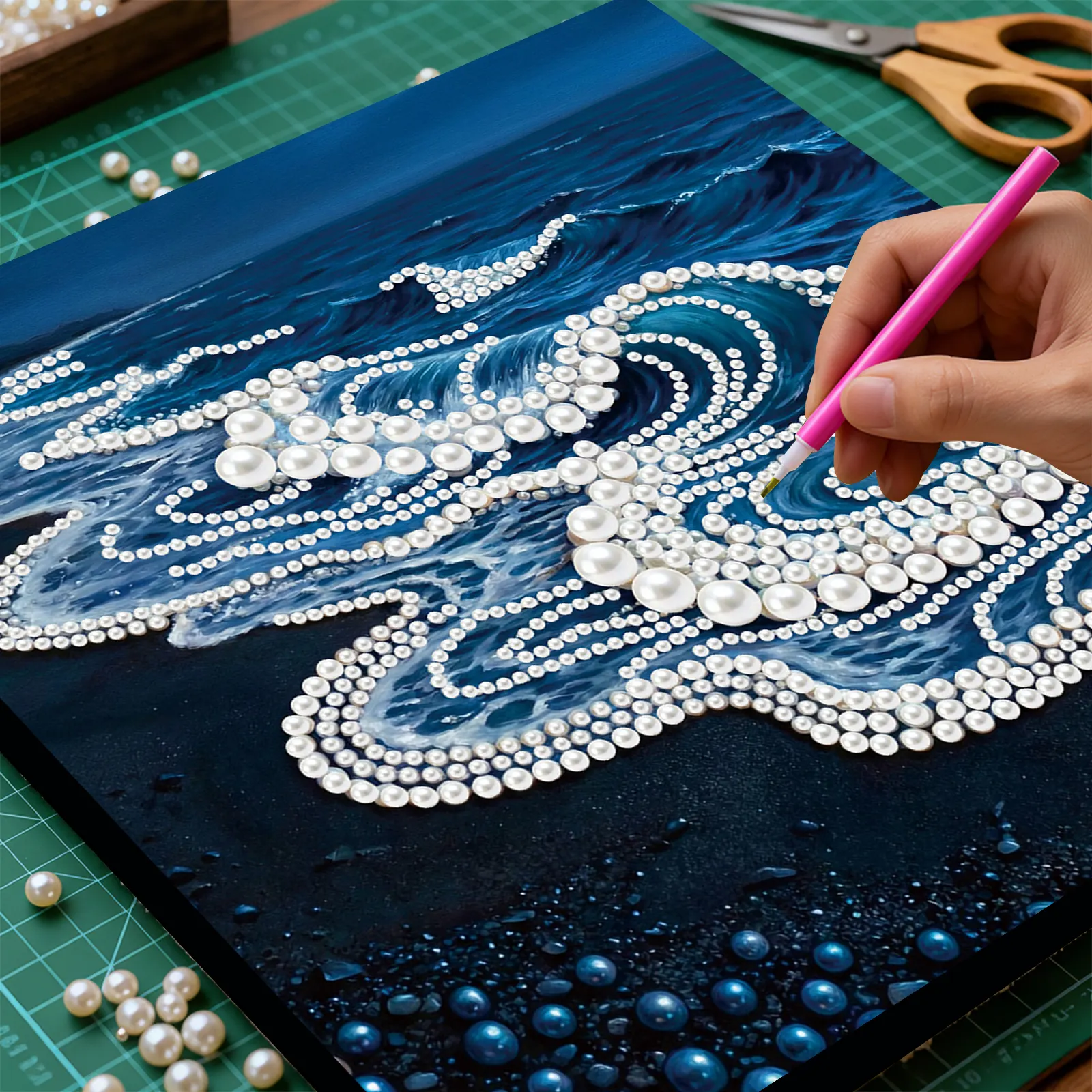Framed Waves-Pearls Painting Kit DIY Diamond Painting Pearl Dot Crafts 