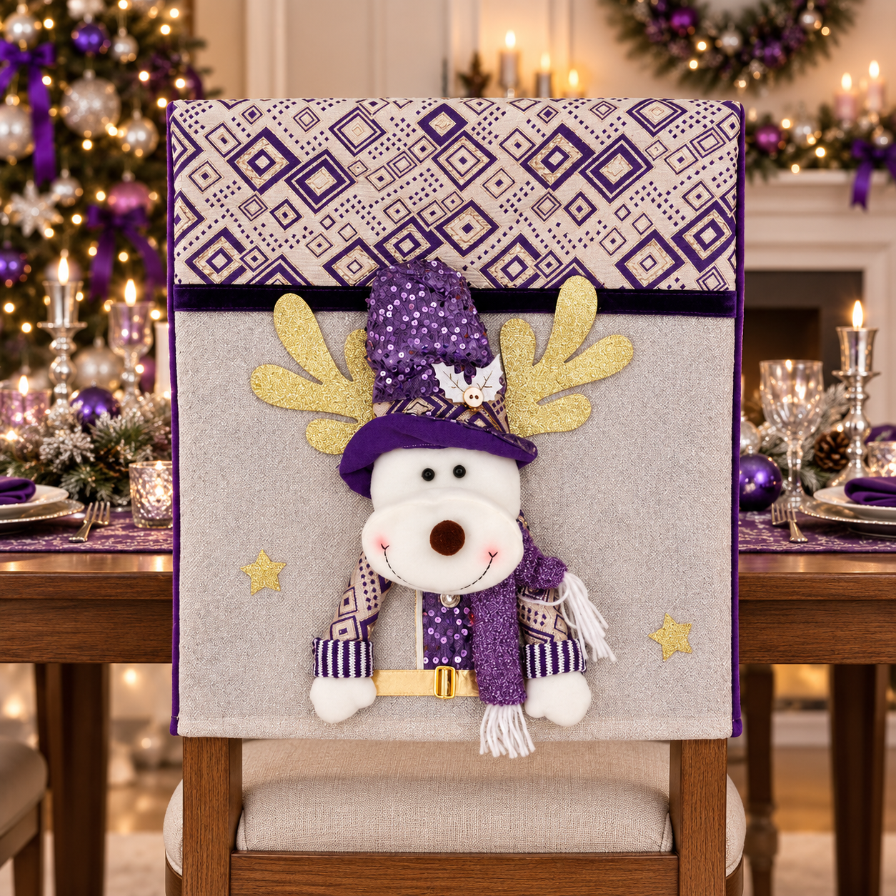 Personalized Christmas Chair Back Cover, Custom Name Santa Hat Slipcover, Gingerbread Gnome Chair Decor, Holiday Gift for Family