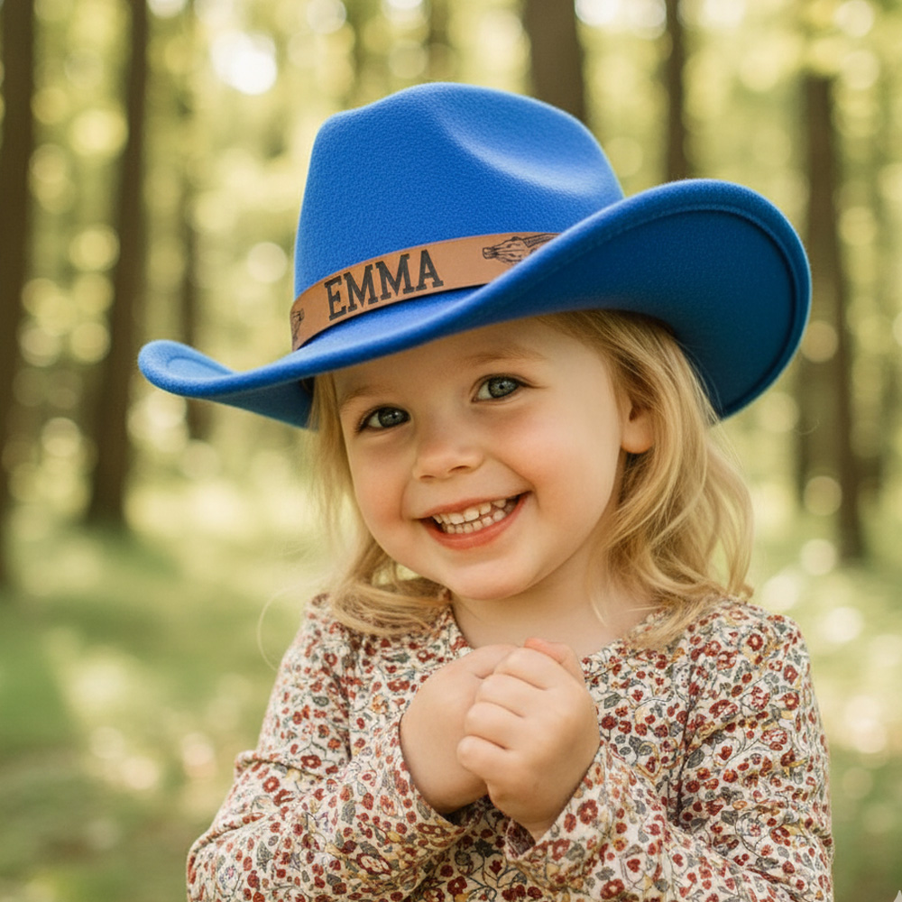 Personalized Cowboy Hat for Toddler Boys Girls, Western Hat for Kids Men Women, Custom Leather Patch Baby Cowgirl Hat