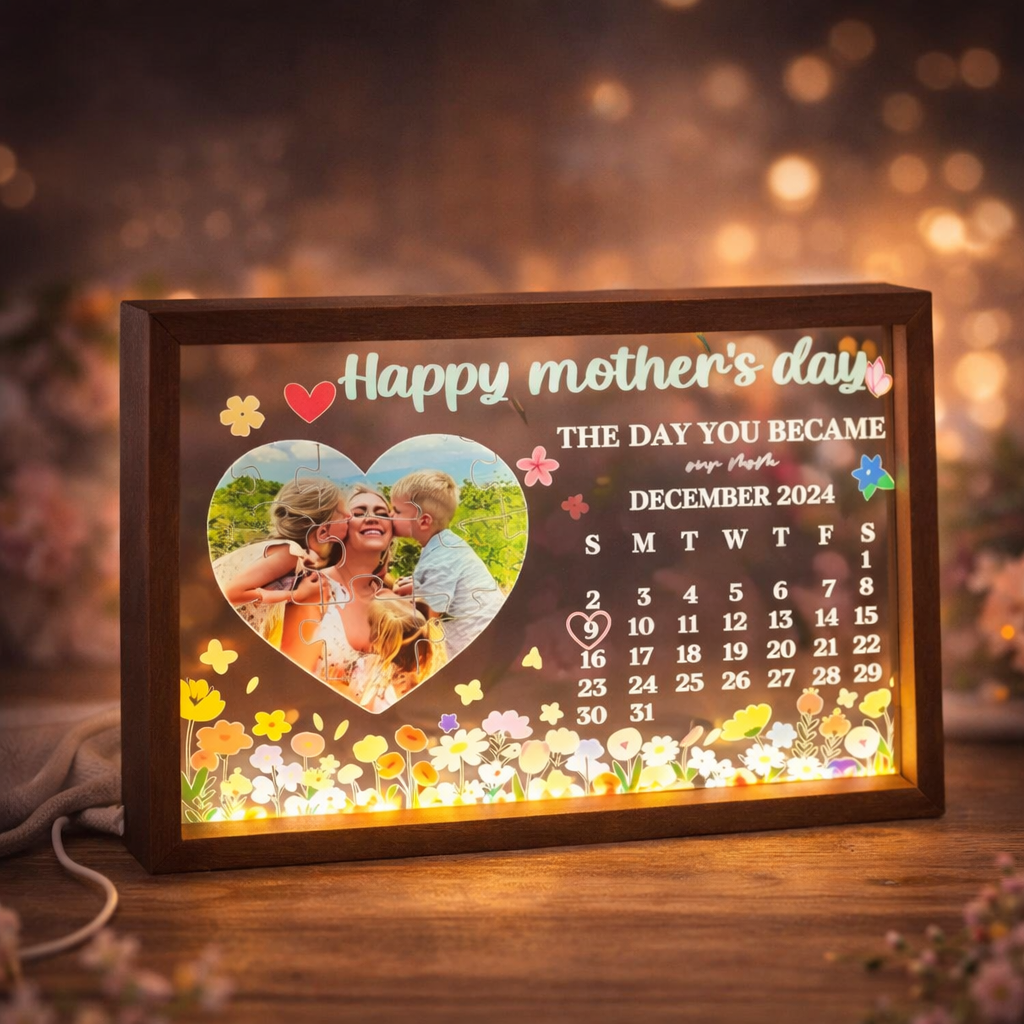 Mother’s Day Gift for Mom Personalized LED Frame, Custom Photo Light Box, The Day You Became Our Mom Lamp, Gift from Daughter Son Family