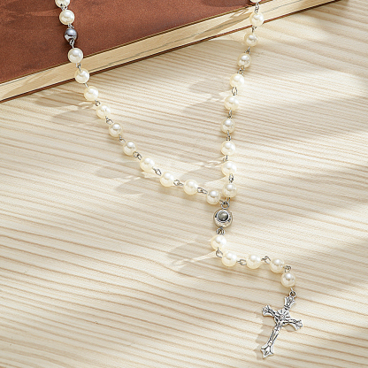Personalized Photo Projection Multi-Color Rosary Beads Cross Necklace with Photo Memorial Gift for Women