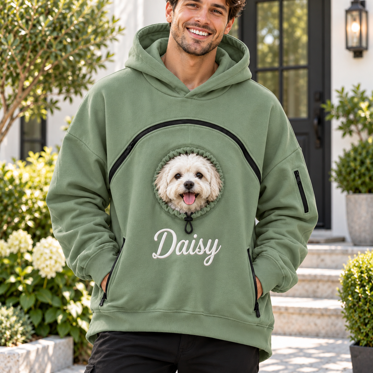 Custom Dog Pouch Sweatshirt For Pet | Personalized Embroidered Name Pet Carrying Unisex Hoodie Small Pet Owner Christmas Gift