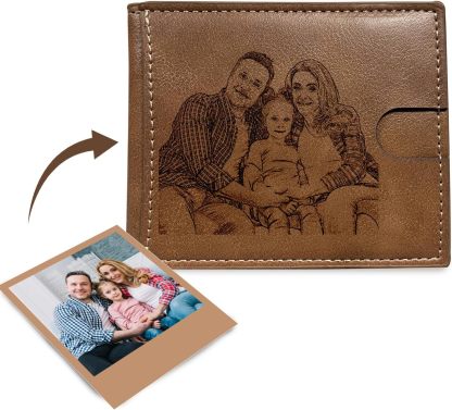 Custom Wallet for Men, Personalized Engraved Men's Wallet, Long Leather Men Wallet with Photo Name for Anniversary Birthday Wedding, Personalized Gifts for Him Dad Husband Groomsman Boyfriend