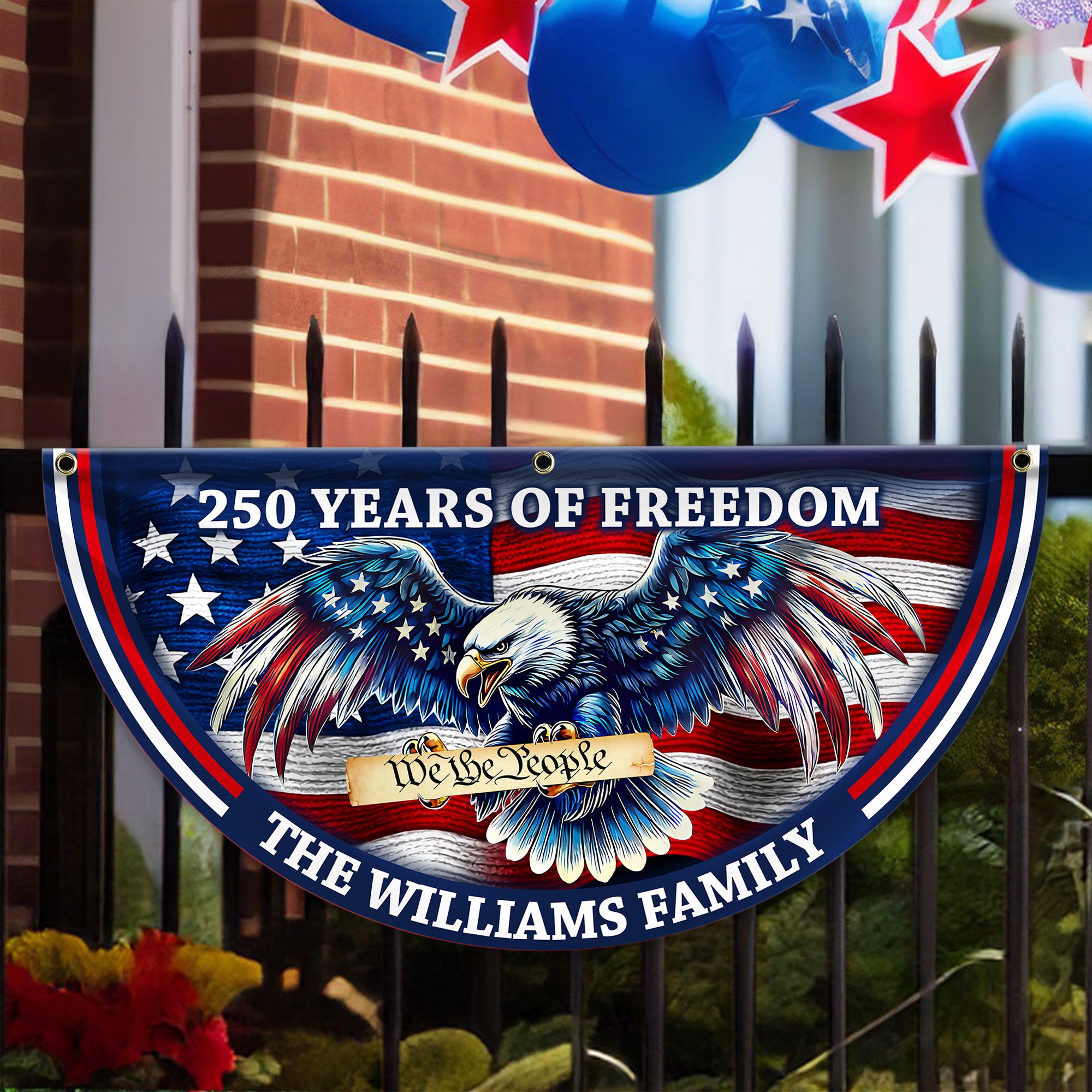 Personalized America 250th Anniversary Bunting Flag Custom Name Patriotic Eagle We The People Non-Pleated Fan Flag