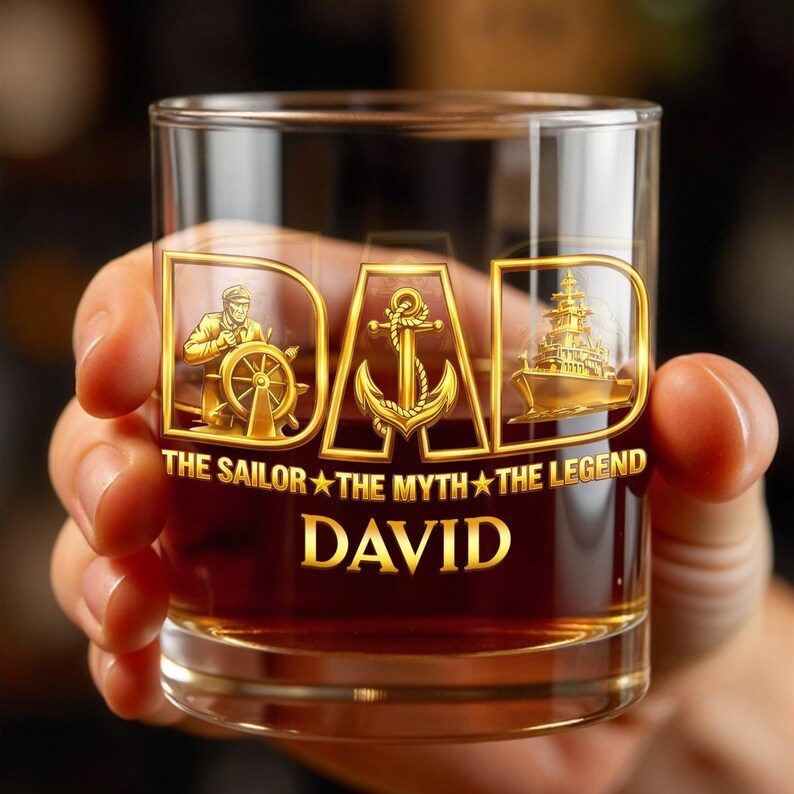 Personalized Sailor Dad Whiskey Glass 2D Flat Acrylic Block, Custom Navy Father Gift, The Sailor The Myth The Legend Name Decor
