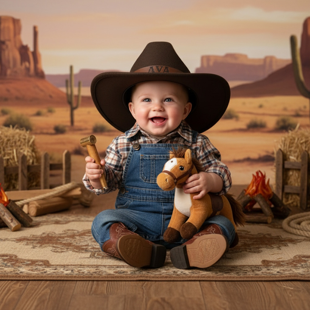 Personalized Cowboy Hat for Toddler Boys Girls, Western Hat for Kids Men Women, Custom Leather Patch Baby Cowgirl Hat