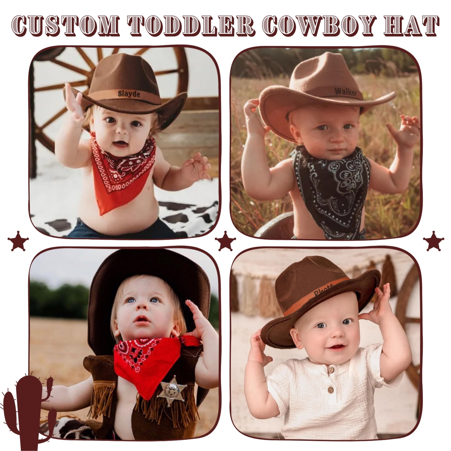 Personalized Toddler Cowboy Hat, Custom Western Hat for Kid Ages 4-8, Leather Hatband Cowgirl Hats for Girls Boys