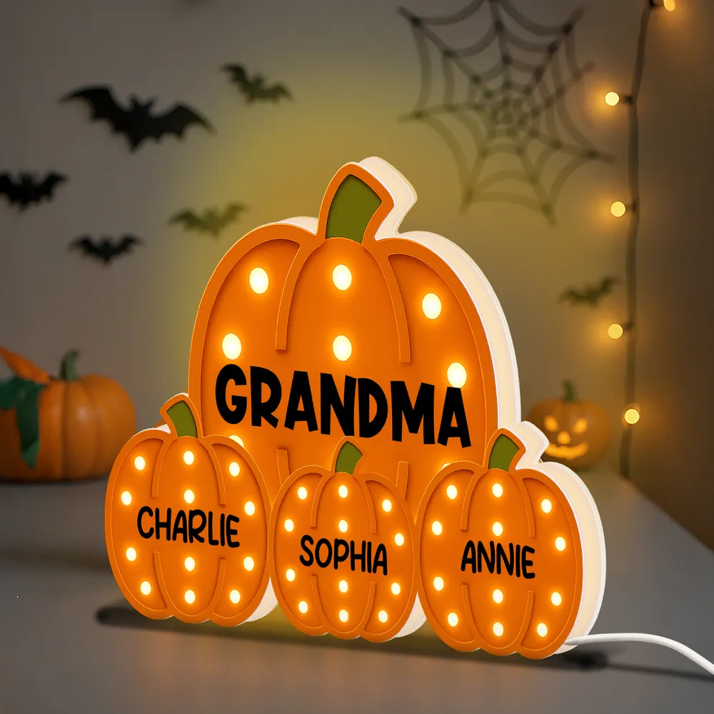 3D Effect Grandma Little Pumpkins Marquee Pattern Effect Flat Personalized LED Light Box, Cozy Fall Vibe Home Decoration