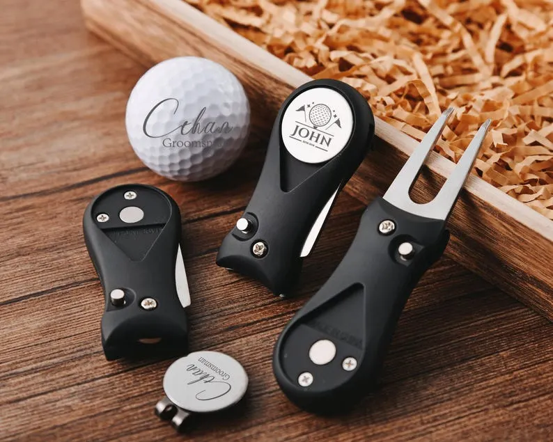 Personalized Golf Ball Marker Set with Custom Retractable Divot Tool, Engraved Golf Accessories for Men, Unique Golf Gifts for Him, Husband, Dad & Groomsmen