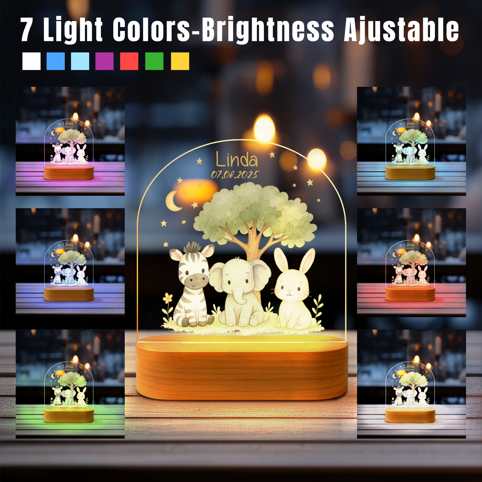 Custom Animal Night Light – Bunny, Elephant & Zebra for Nursery