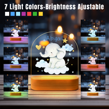 Custom Blue Elephant LED Night Light – Personalized Baby Room Gift