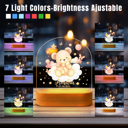 Custom Pink Bear Night Light for Kids – Soft LED Nursery Lamp