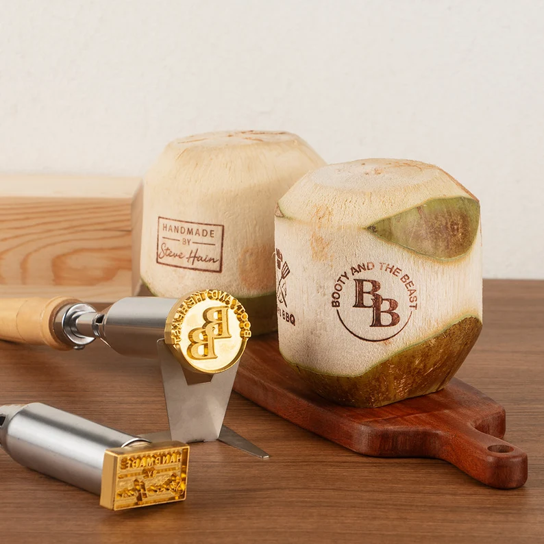 Custom Coconut Stamp Branding Iron for Woodworkers Adjustable Temperature Heated Wood Stamp for Leather Branding