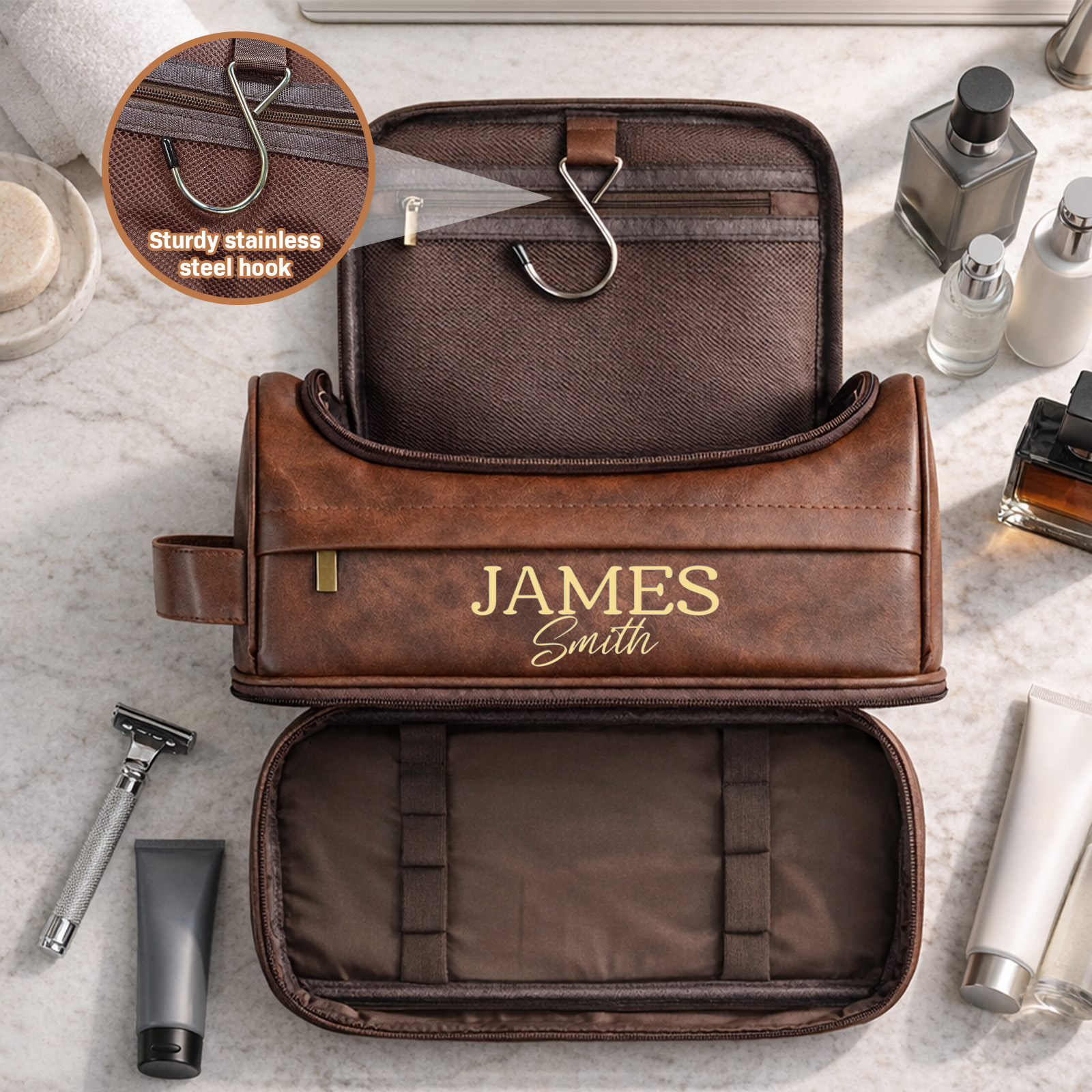 Personalized Men's Leather Toiletry Bag, Dopp Kit, Groomsmen Gifts, Father's Day Gift Travel Toiletry Bag, Men's Leather Accessory