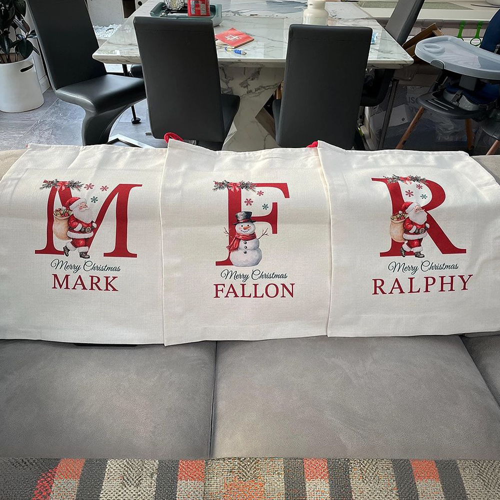 Personalized Monogram Christmas Santa Sack, Custom Canvas Gift Bag, Large Holiday Present Sack for Kids, Reusable Santa Gift Bag