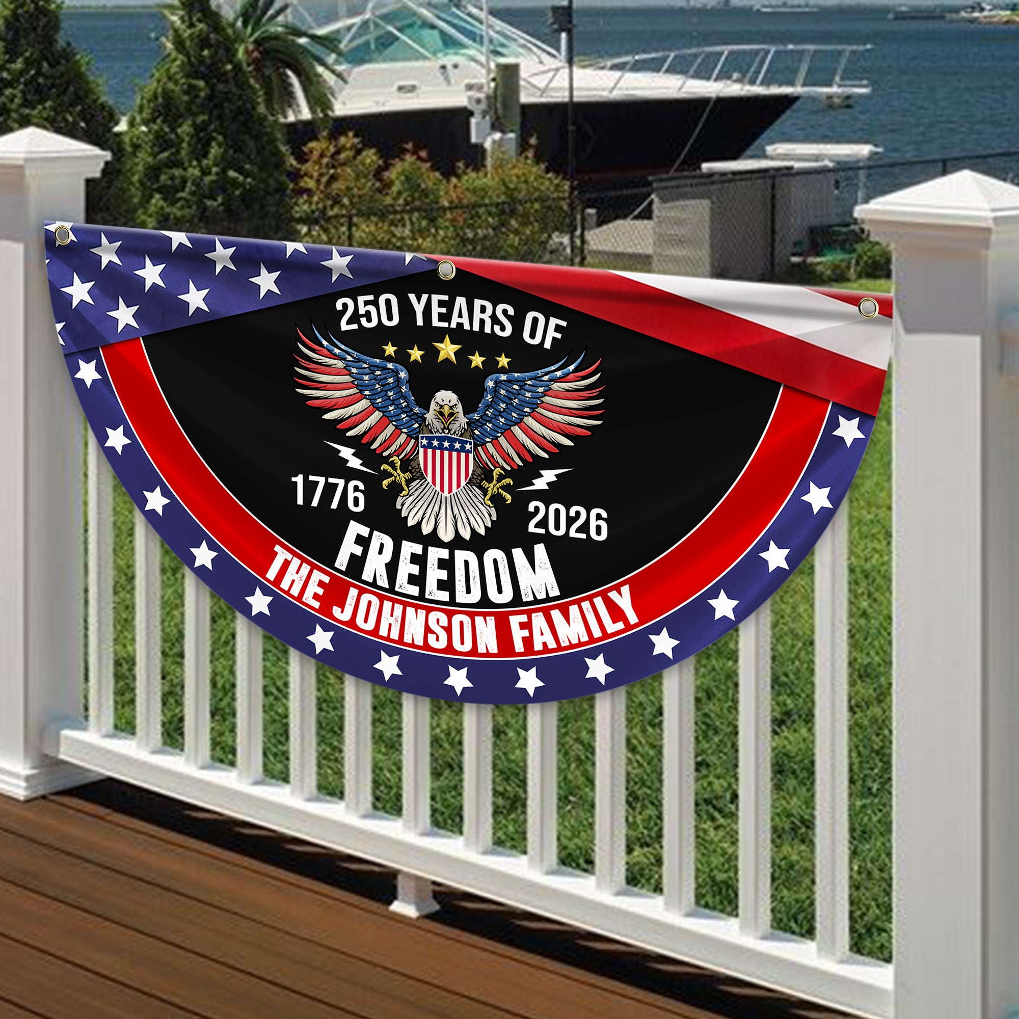 Personalized America 250th Anniversary Bunting Flag USA 250 Years Of Freedom Custom Family Name Non-Pleated Fan Flag CH07 910238