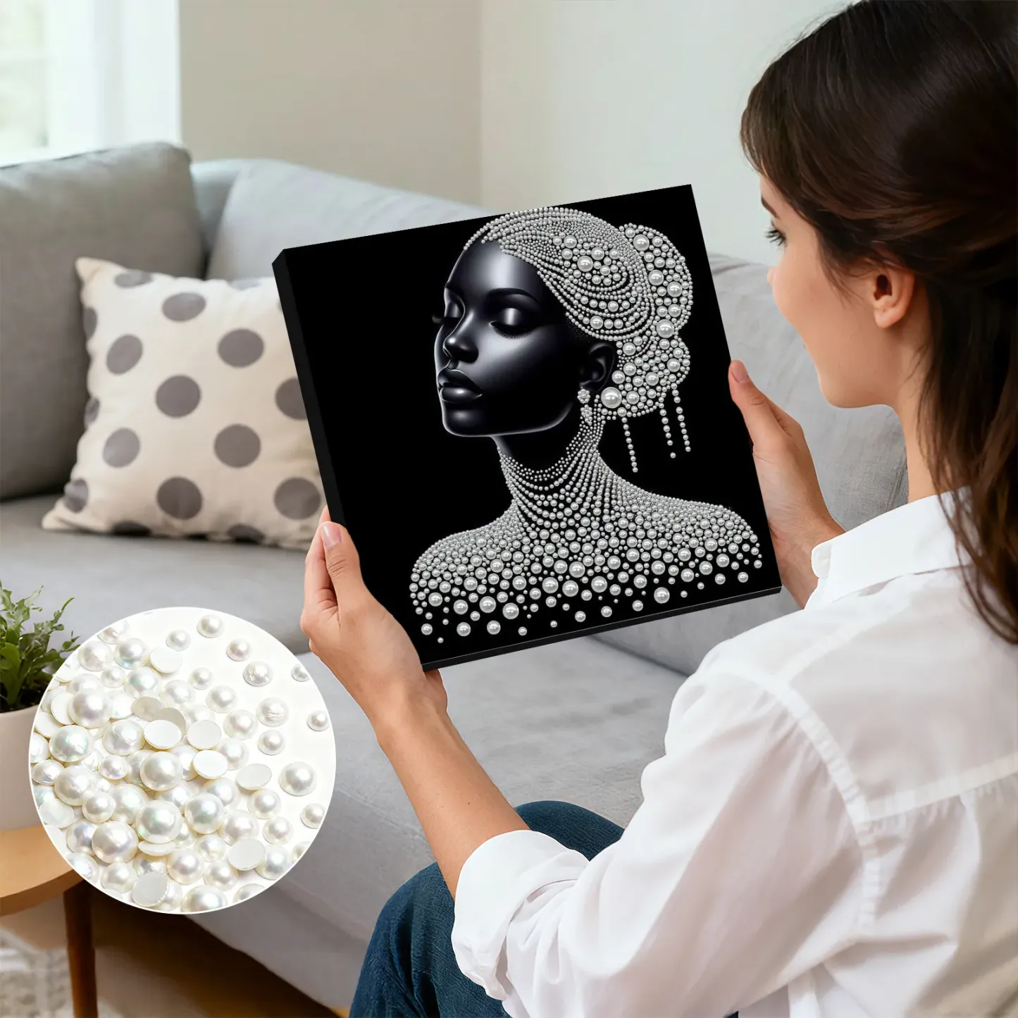 Framed Gracelady - Pearls Painting Kit for Creativity DIY Pearl Dot Crafts for Gift Home Wall Decor 