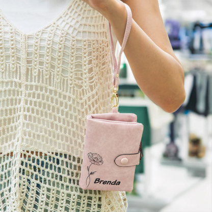 Personalized Tri-Fold Birth Flower Leather Wallet Card Holder Birthday Gift for Woman, Cash/Card Holder Daughter/Mom/Girlfriend Gift