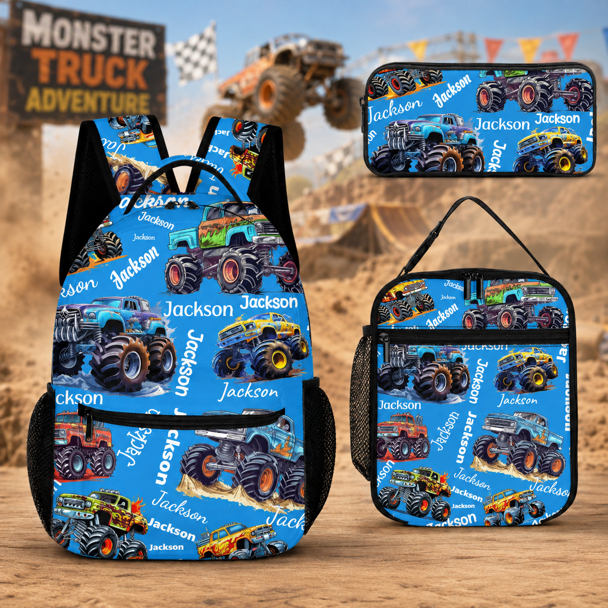 Personalized Name Monster Truck Backpack