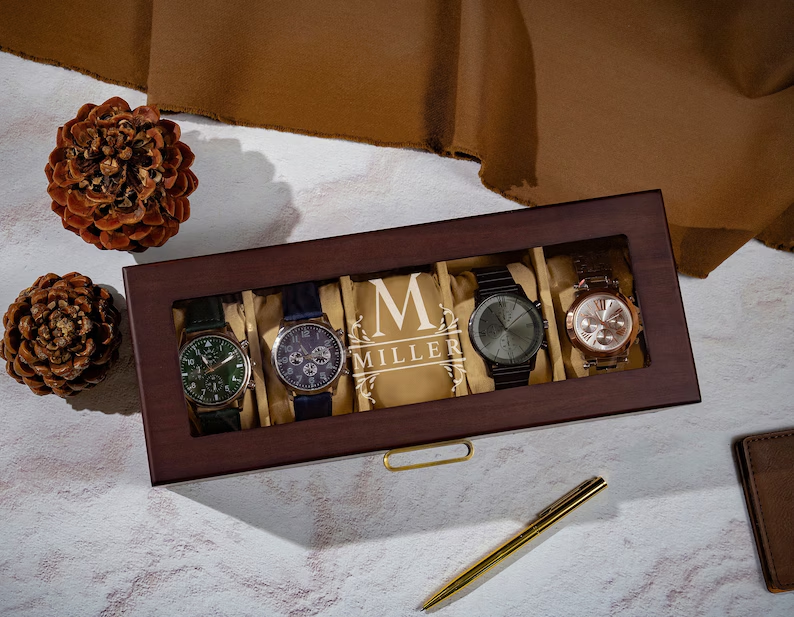 Watch Box Personalized Boyfriend Gift, Watch Case for Men, Gifts for Dad, Grandpa, Watch Storage Case, Christmas Gift for Husband