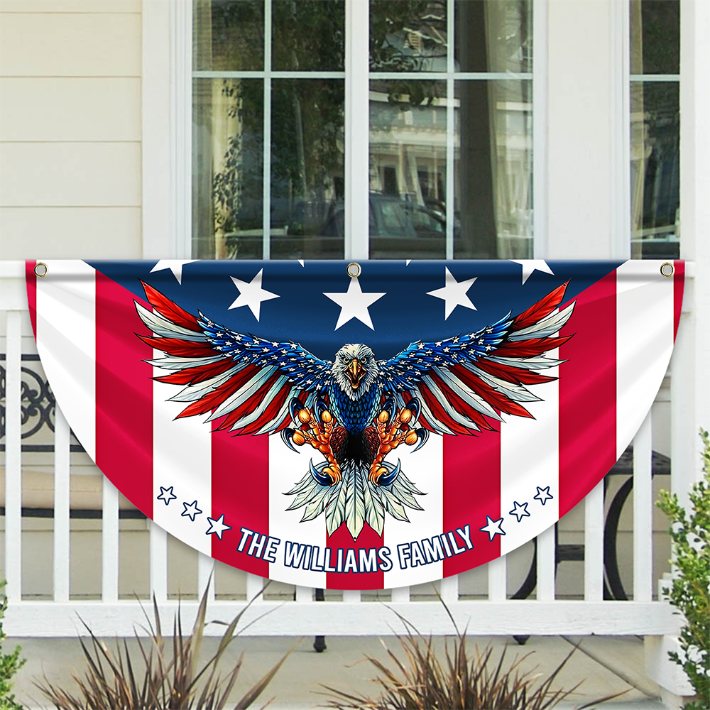 Personalized America 250th Anniversary Bunting Flag Custom Family Name American Flag Patriotic Eagle American Non-Pleated Fan Flag