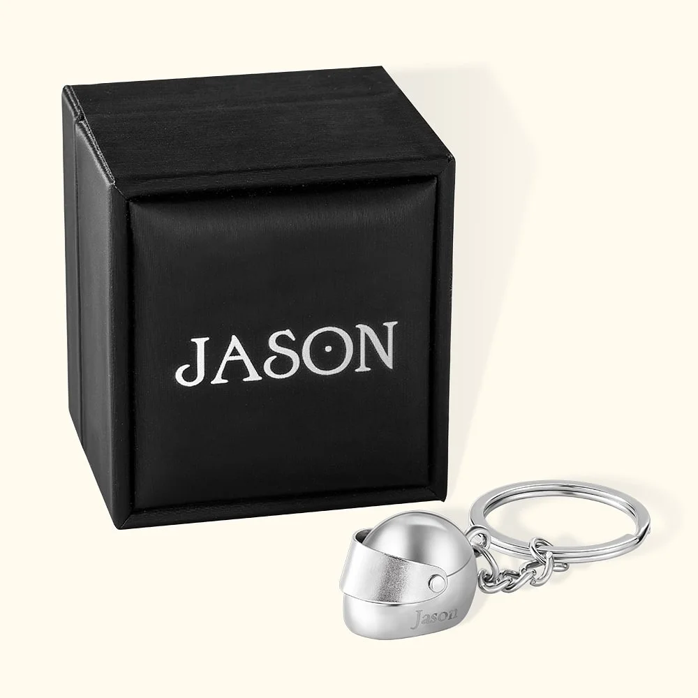 Personalized Monogram Motorcycle Helmet Keychain with Box and Double-sided Engraved Name Birthday Father's Day Valentine's Day Gift for Men