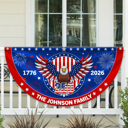 Personalized America 250th Anniversary Bunting Flag Personalized Family Name 1776-2026 250 Years Birthday America Non-Pleated Fan Flag