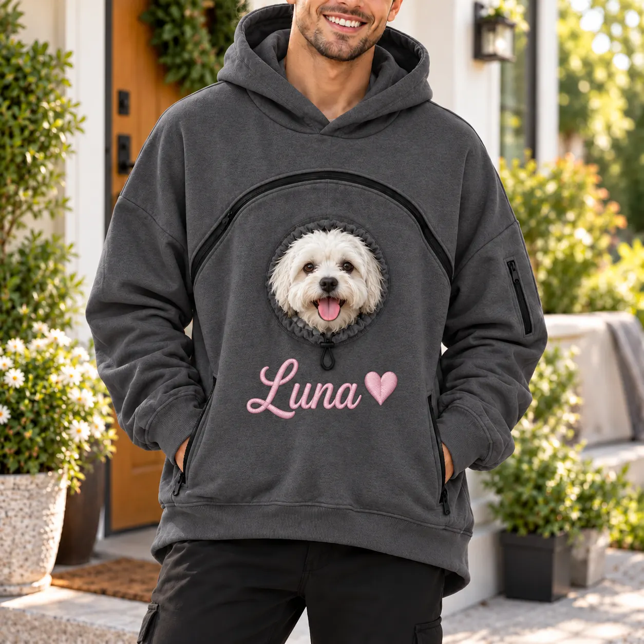 Custom Dog Pouch Sweatshirt For Pet | Personalized Embroidered Name Pet Carrying Unisex Hoodie Small Pet Owner Christmas Gift
