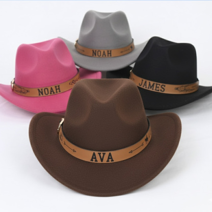 Personalized Cowboy Hat for Toddler Boys Girls, Western Hat for Kids Men Women, Custom Leather Patch Baby Cowgirl Hat