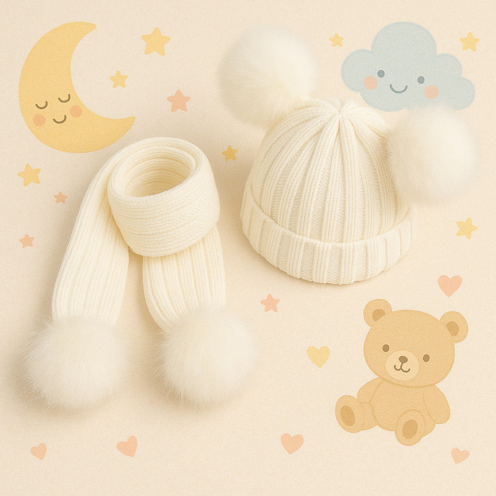 Personalized Embroidery Kid Pom Pom Hat and Scarf