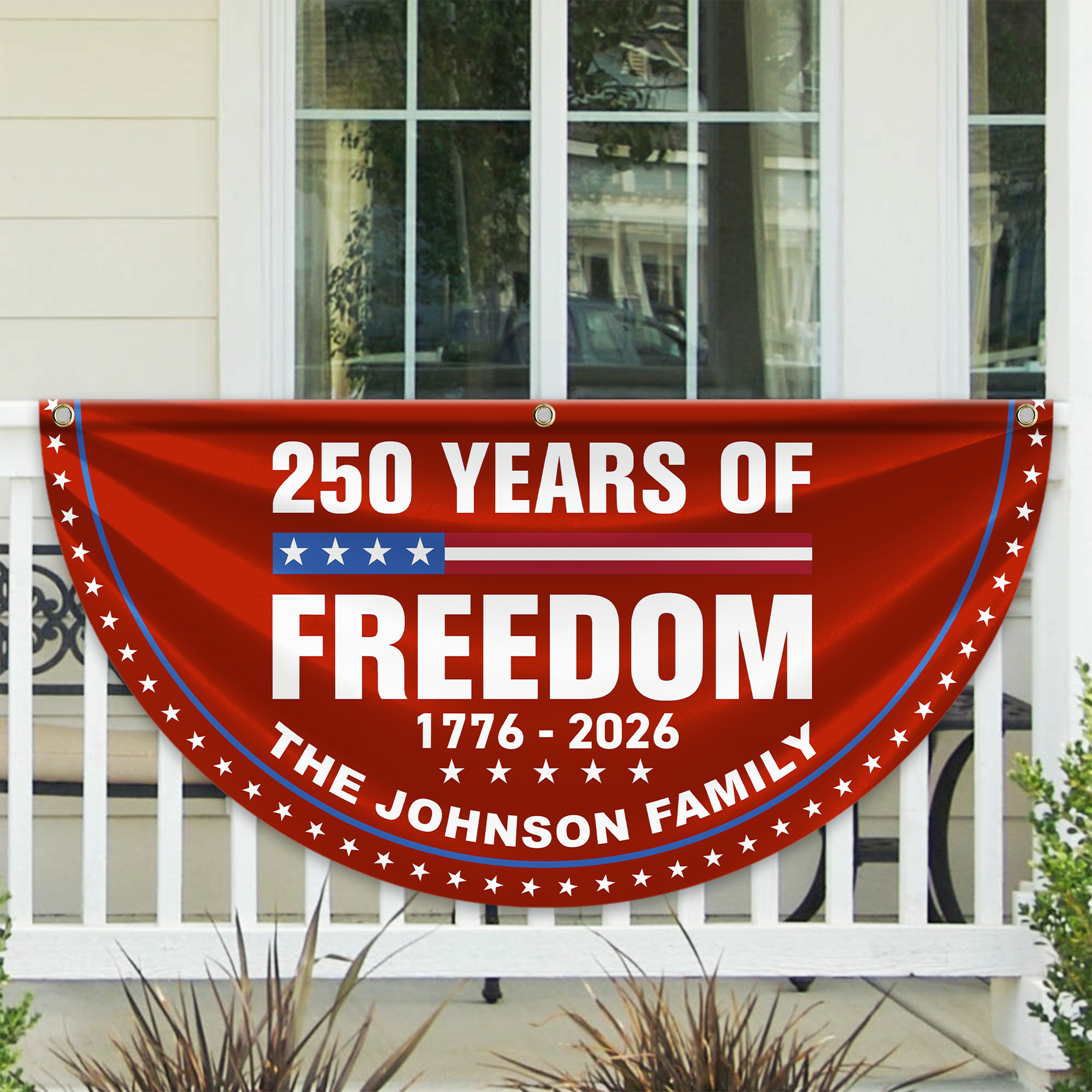 Personalized America 250th Anniversary Bunting Flag 250 Years Of Freedom Custom Family Name Non-Pleated Fan Flag