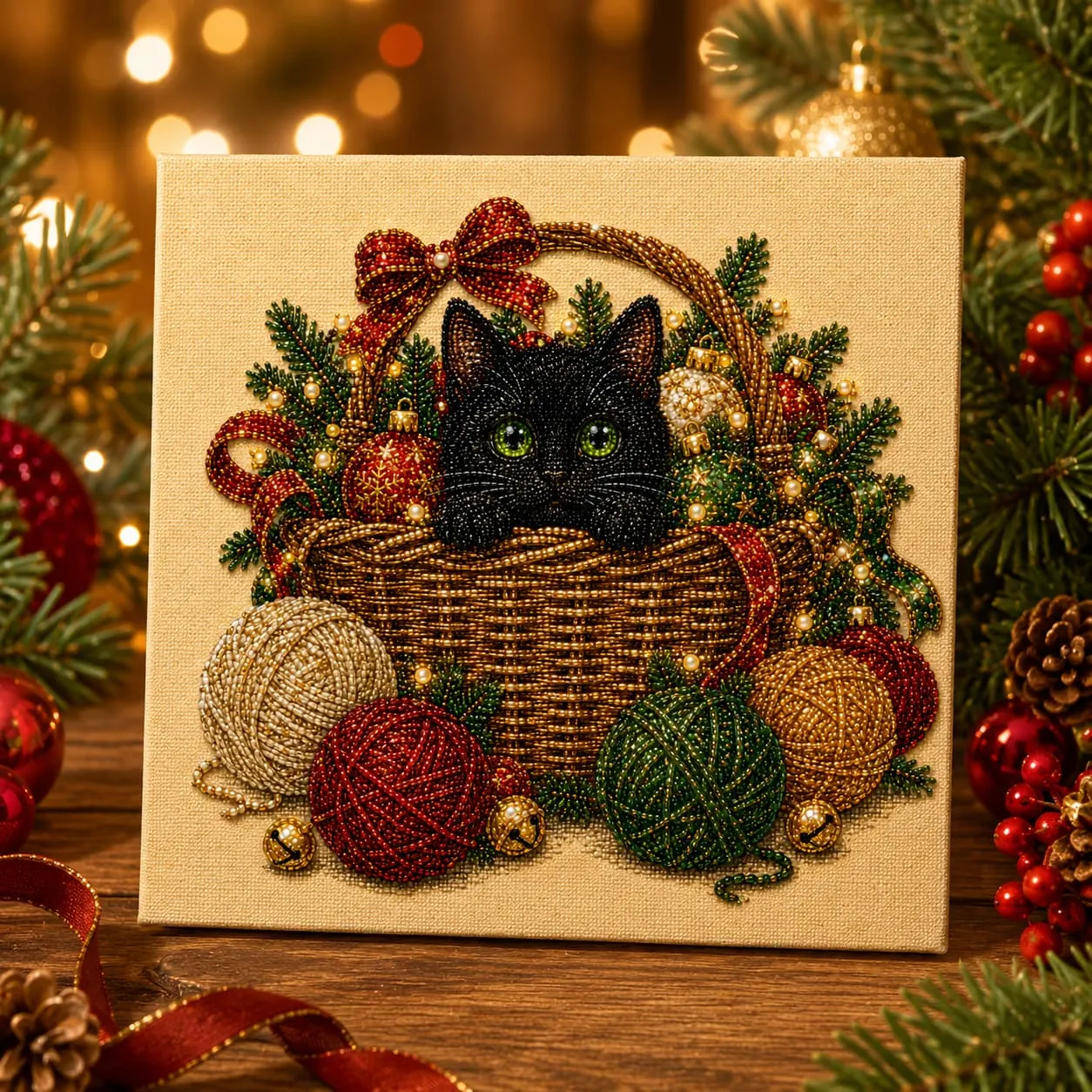 Framed Black Cat Basket - Pearls Painting Kit DIY Diamond Painting Pearl Dot Crafts 