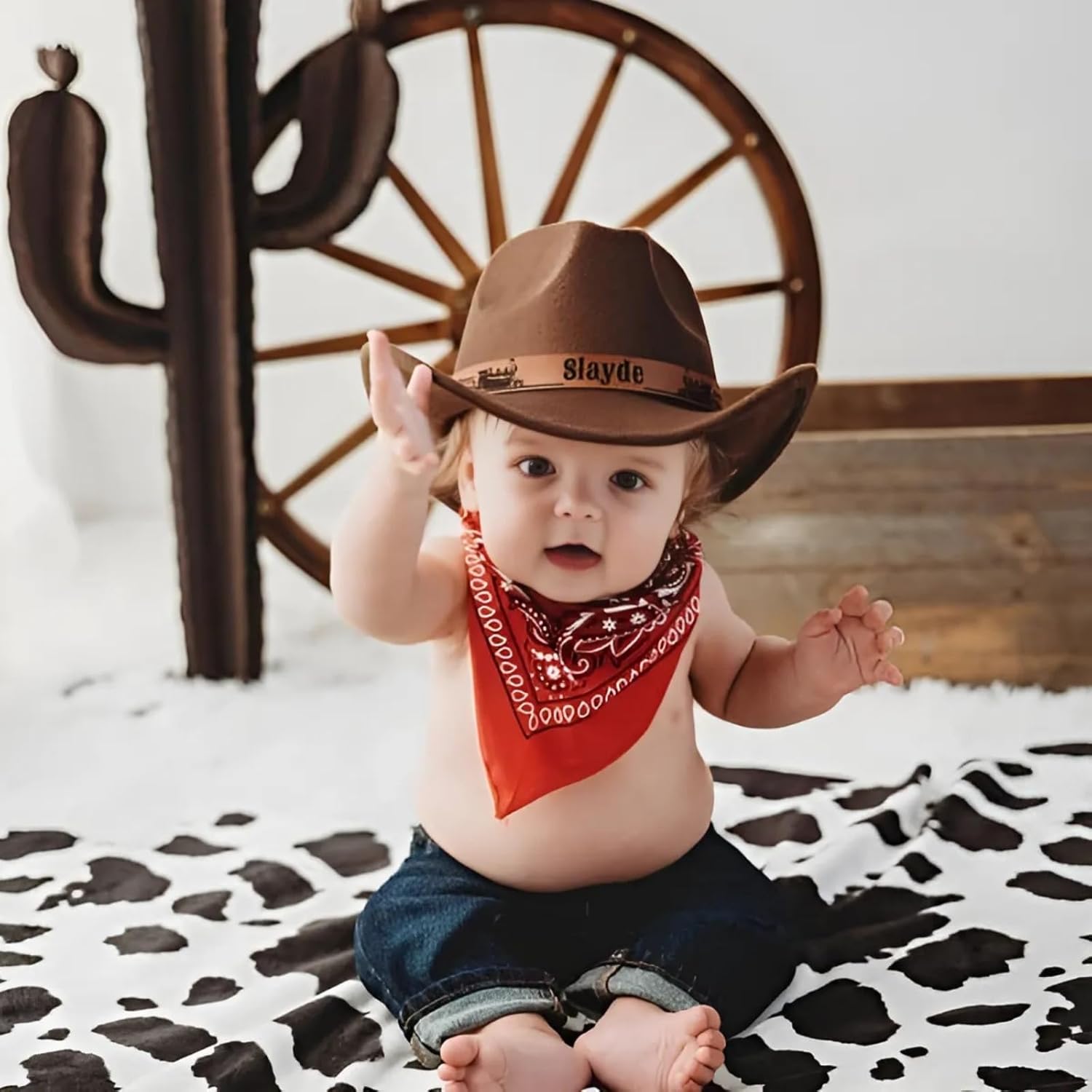 Personalized Cowboy Hat for Toddler Boys Girls, Western Hat for Kids Men Women, Custom Leather Patch Baby Cowgirl Hat