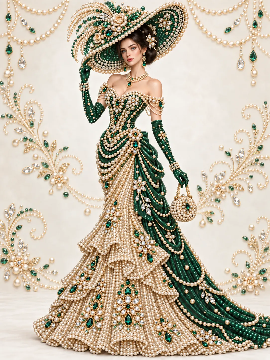 Pearl Emerald Gown-Special Shaped Diamond Painting 