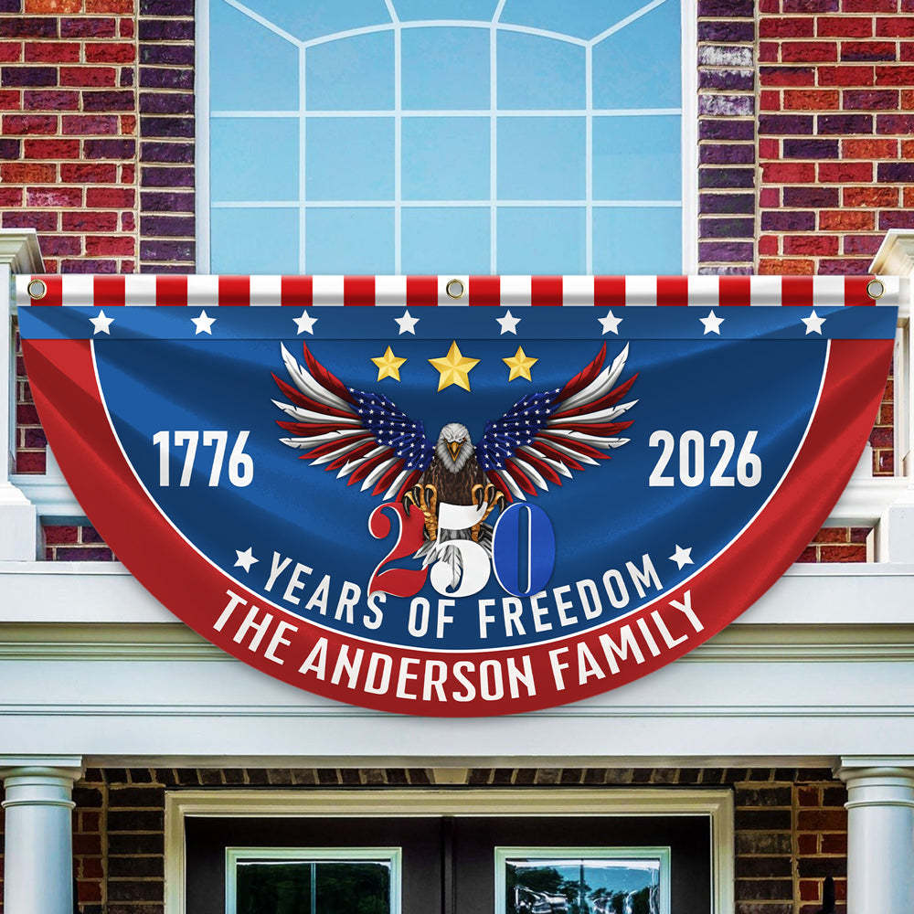 Personalized America 250th Anniversary Bunting Flag Custom Family Name 250 Years Of Freedom Non-Pleated Fan Flag