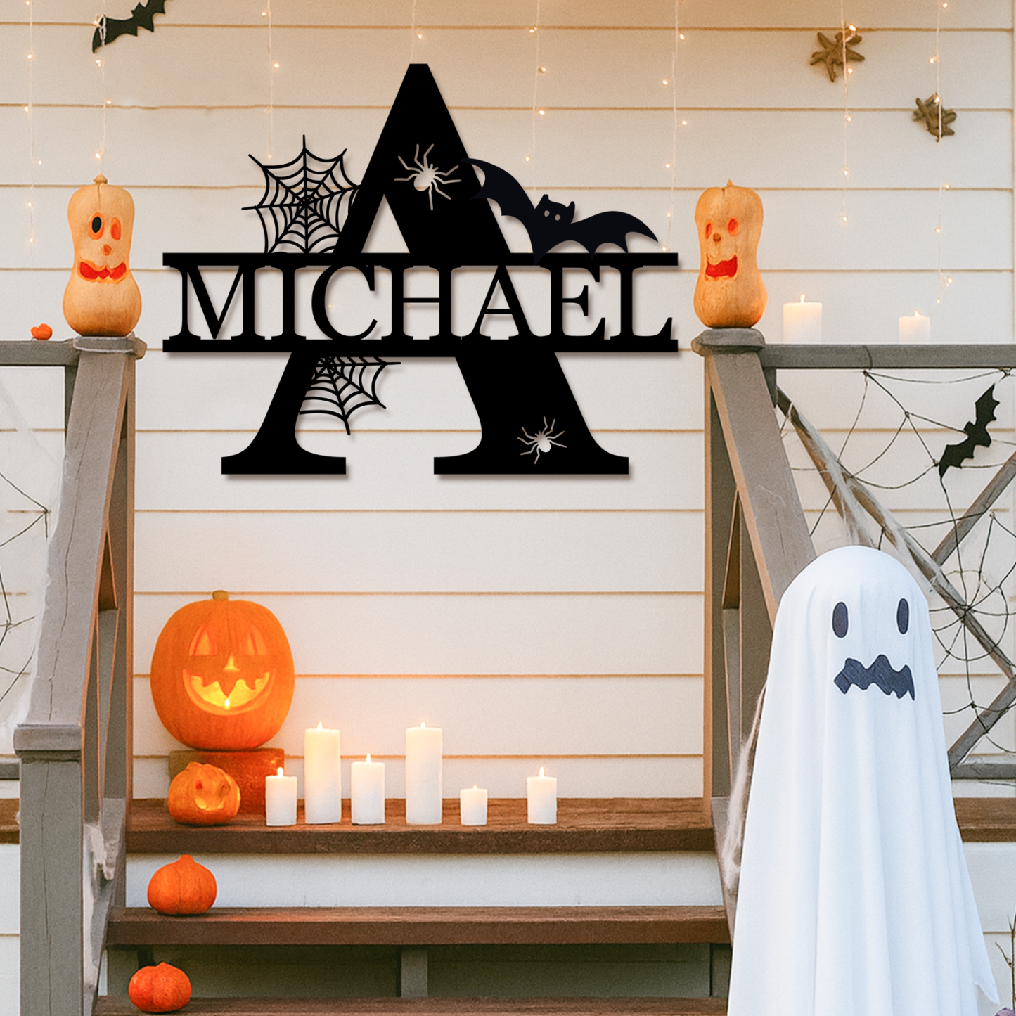 Custom Halloween Split Monogram Personalized Halloween Alphabet Letters Halloween Family Name Sign Spooky Last Name Letter Monogram Custom Metal Fall Autumn Home Decor