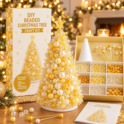 DIY Beaded Christmas Tree Craft Kit, Green Pearl Holiday Decor (Material Kit)
